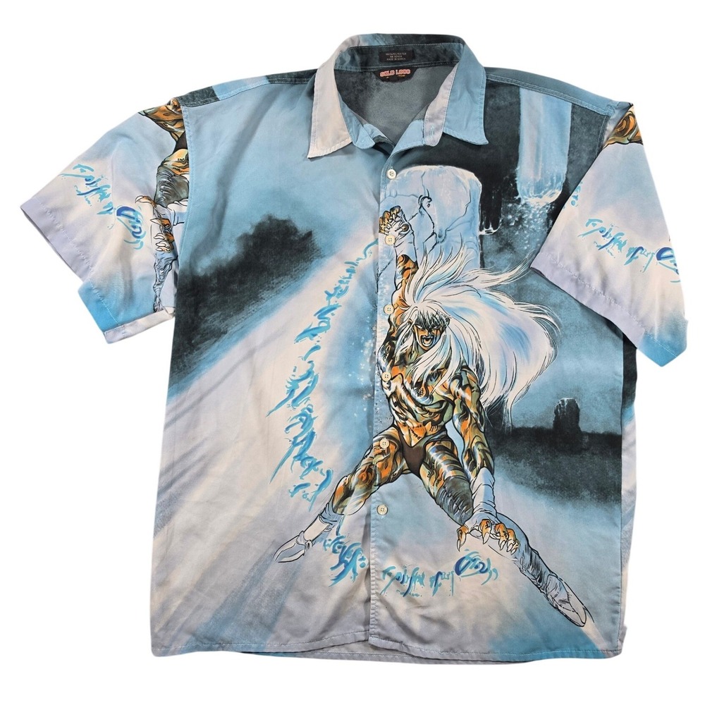 Anime Y2K Streetwear AOP short sleeve button Up Blue Mens XXL Solo Loco